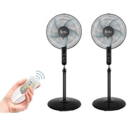 HealSmart Oscillating 16? Adjustable 3 Speed Pedestal Stand Fan with Remote Control for Indoor Use,Black, 2 Pack