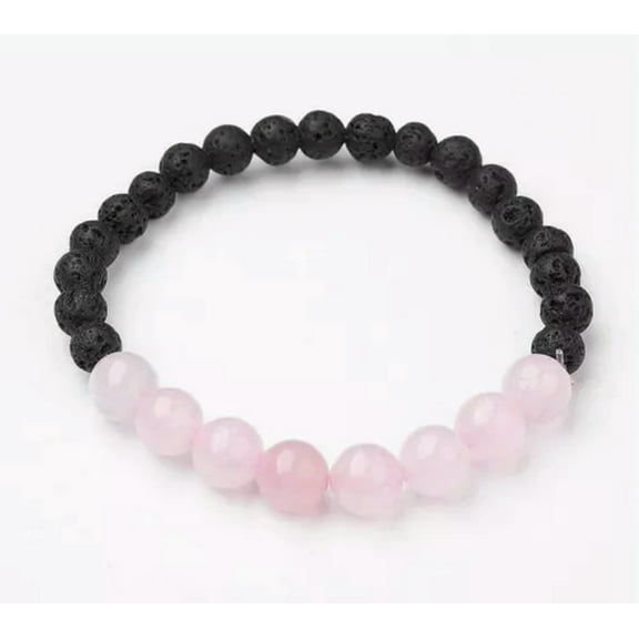 K-KED Rose Quartz Lava Bracelet Chakra Gemstone Crystal Bangle Pink Black Bead Stone