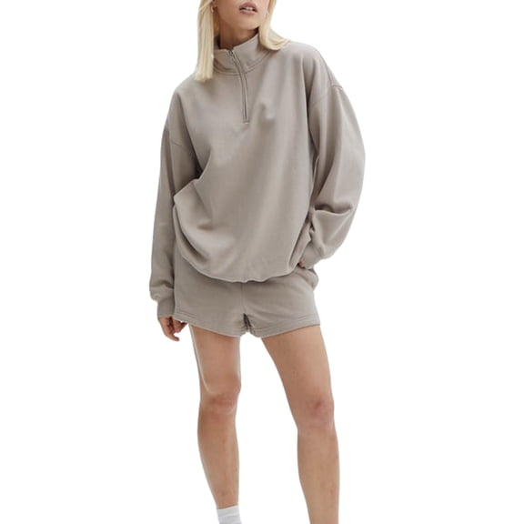 LMLYSoH Women Shorts Set, Long Sleeve Stand Collar Zipped Sweatshirt with Shorts Activewear Fall Outfit
