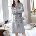 thumbnail image 6 of Lovskoo 2024 Flannel Bathrobe for Women Winter Warm Solid Color Strap Pocket Sleepwear Nightgown Loungewear Gray, 6 of 9