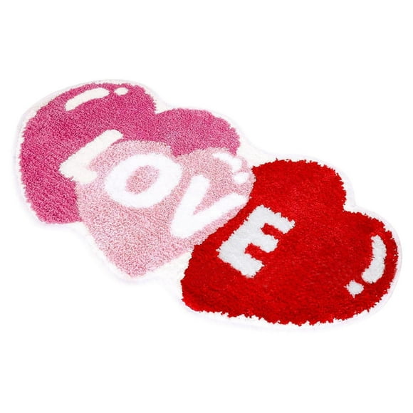 Valentine's Day Heart Shaped Carpet Valentine's Day Bathroom Decoration Bathroom Mat Red Bathroom Decoration Washable Heart Shaped Floor And Door Mat Welcome Carpet Features: Anime Blankets And Throws