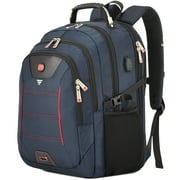 Aokur Travel Backpack for Men, Large 17" Laptop Backpack with USB Charging Port for College School Work Business Blue