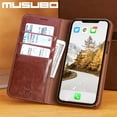 thumbnail image 3 of Musubo Genuine Leather Flip Case For iPhone 16 Pro 15 Xs Max Luxury Wallet Fitted Cover For iPhone 13 Pro Max 12 Pro Coque Capa tzw, 3 of 7