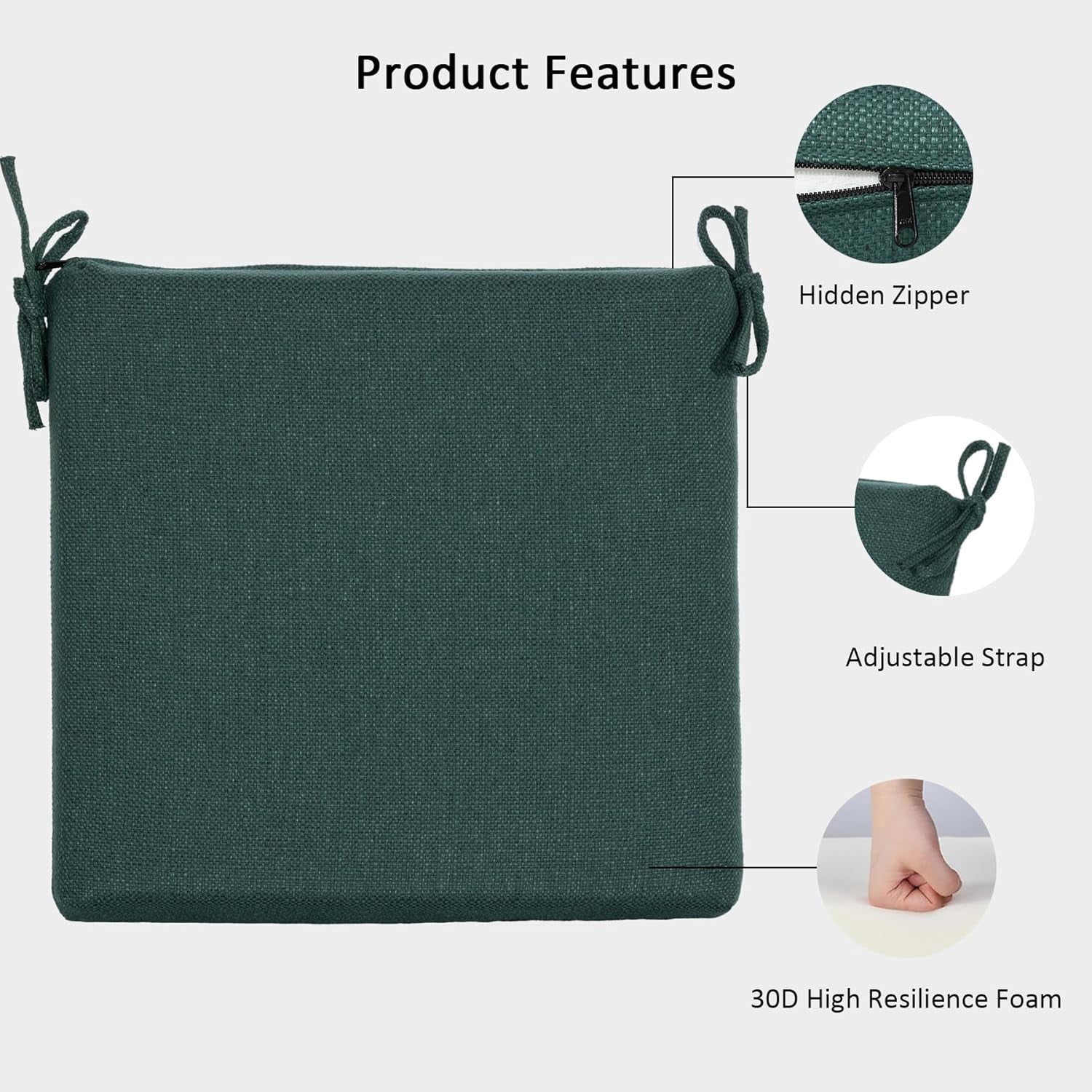 Outdoor Chair Cushions Set of 4,350GSM Fabric,Water-Resistant UV Resistant Weather Resistant with YKK Zippers, Square Corner Patio Chair Cushions with Ties, 20"x20"x3.1",Deep Teal