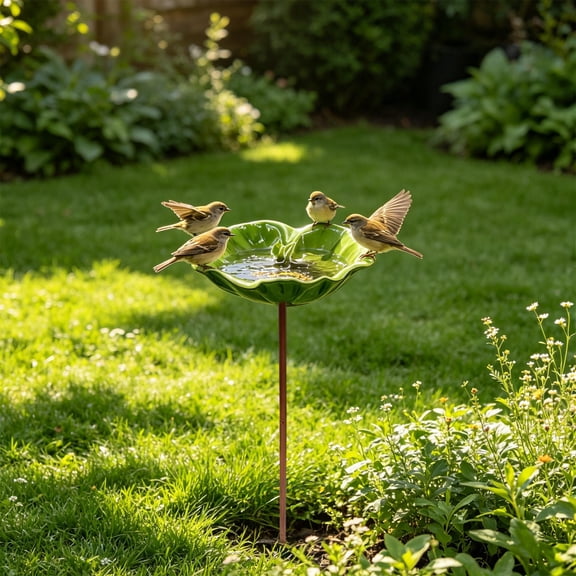 All-Metal Bird Feeder & Bath Stand for Outdoor Garden, Ground Mounted Feeding & Bathing Station for Wild Birds, Adjustable Large Capacity, Multifunctional Courtyard Meadow