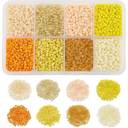 1 Box 12500 Pcs 2mm Small Glass Seed Beads for Jewelry Making 12/0 Small Craft Beads Mini Beads with 1mm Hole for Bracelets Earring Making Supplies Kit- 8 Kinds of Yellow