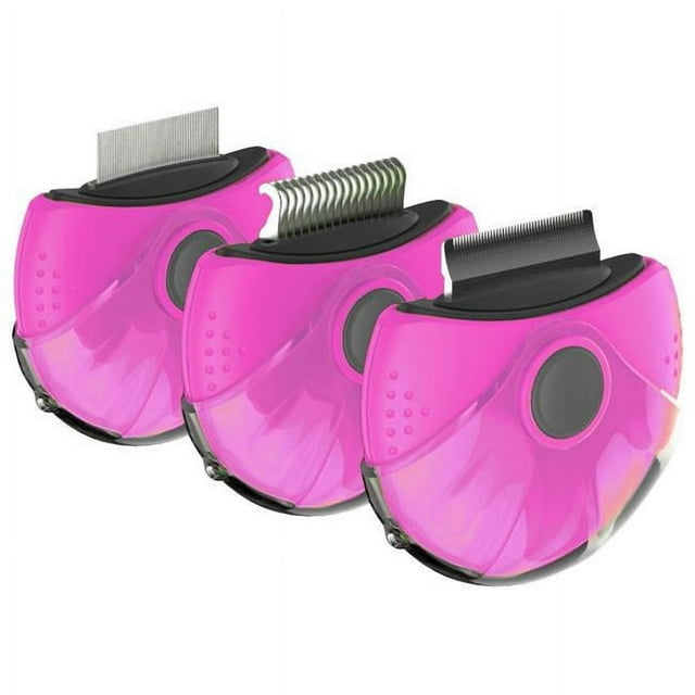 Pet Life GR7PK Axler Triple Rotating Rake Deshedder & Dematting Grooming Pet Comb, Pink - One Size