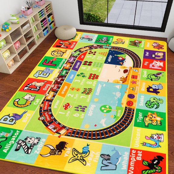 AKASISRUG ABC Kids Rug,Baby Play Alphabet Mat, Animal Number Rug ,Early Learning Carpet,L