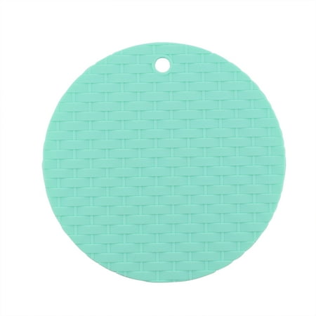 

Imitation Hand-woven Silicone Placemat Round Thicken Heat-insulation Mat Anti-skid Pot Mat Square Bowl Mat Plate Pad (Green)