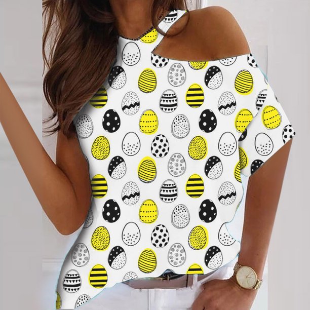 Blusa de Manga Corta con Estampado Fiudx Cuello redondo cómoda holgada
