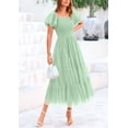 thumbnail image 4 of Vestido midi con fruncido y mangas abullonadas de tul verde claro PRETTYGARDEN M, 4 of 7