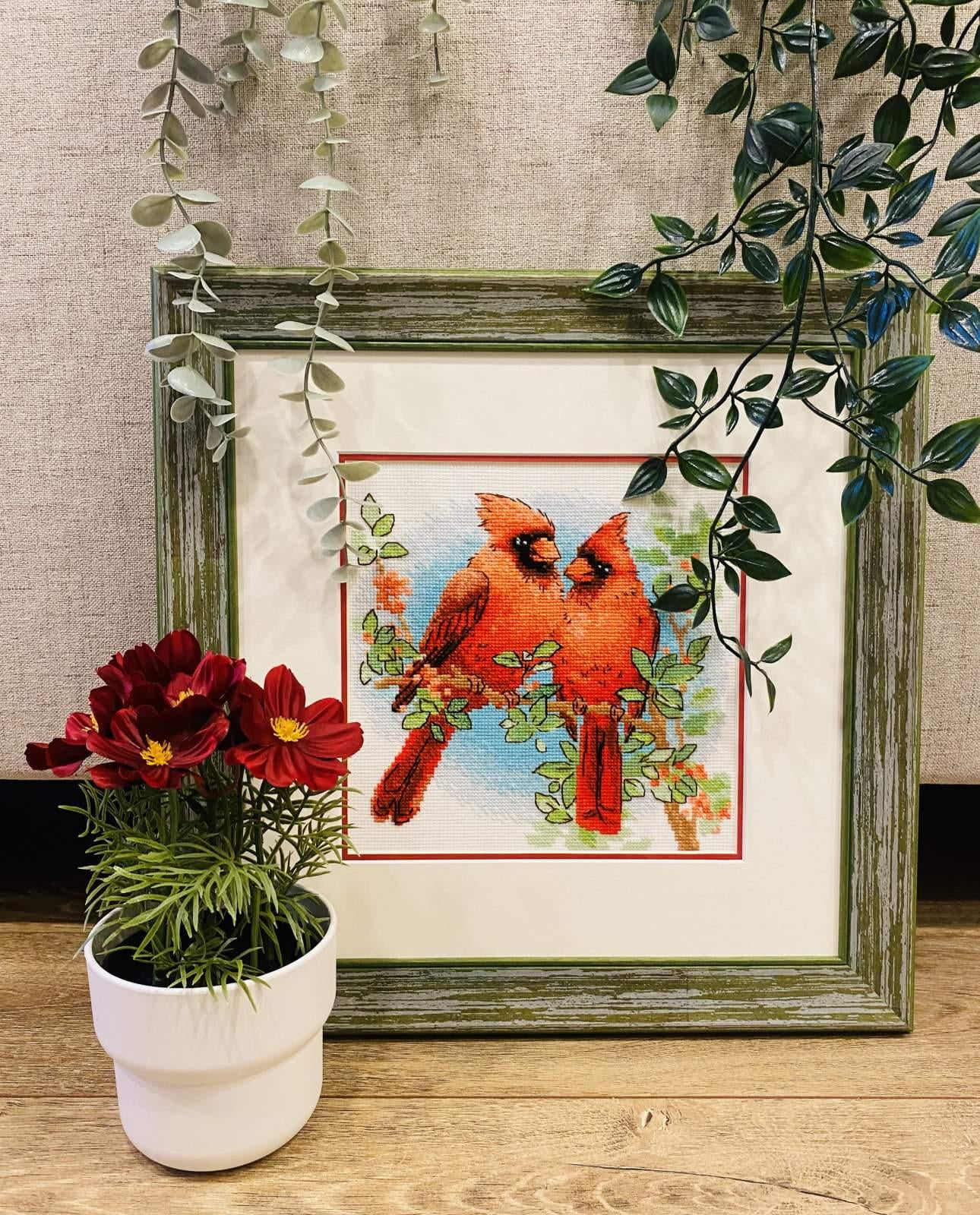 RIOLIS Counted Cross Stitch Kit 7.75"X7.75"-Red Cardinals (14 Count)
