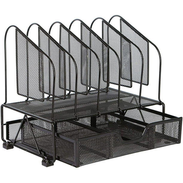 Organizador De Archivos Vertical Kuntine.B - 5 Secciones De Malla Blanca, Acero Resistente, Para Escritorio De Oficina O Casa