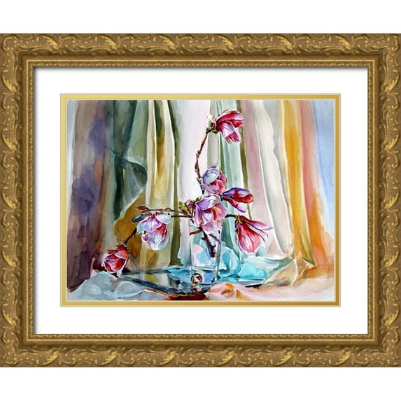 Kovacs, Anna Brigite 32x25 Gold Ornate Wood Framed with Double Matting Museum Art Print Titled - Magnolia Still Life