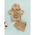 thumbnail image 2 of Baby Boys Summer Clothes Letter Print Short Sleeve Hoodie Sweatshirt Tops and Stretch Casual Shorts Set, 2 of 9