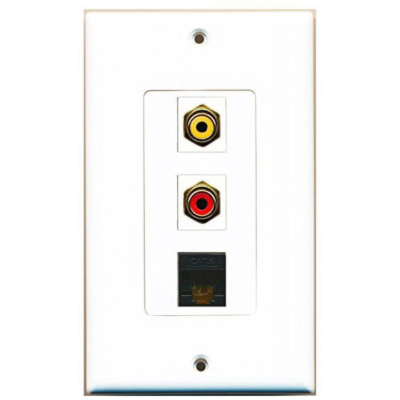 RiteAV - 1 Port RCA Red and 1 Port RCA Yellow and 1 Port Cat6 Ethernet Black Decorative Wall Plate Decorative