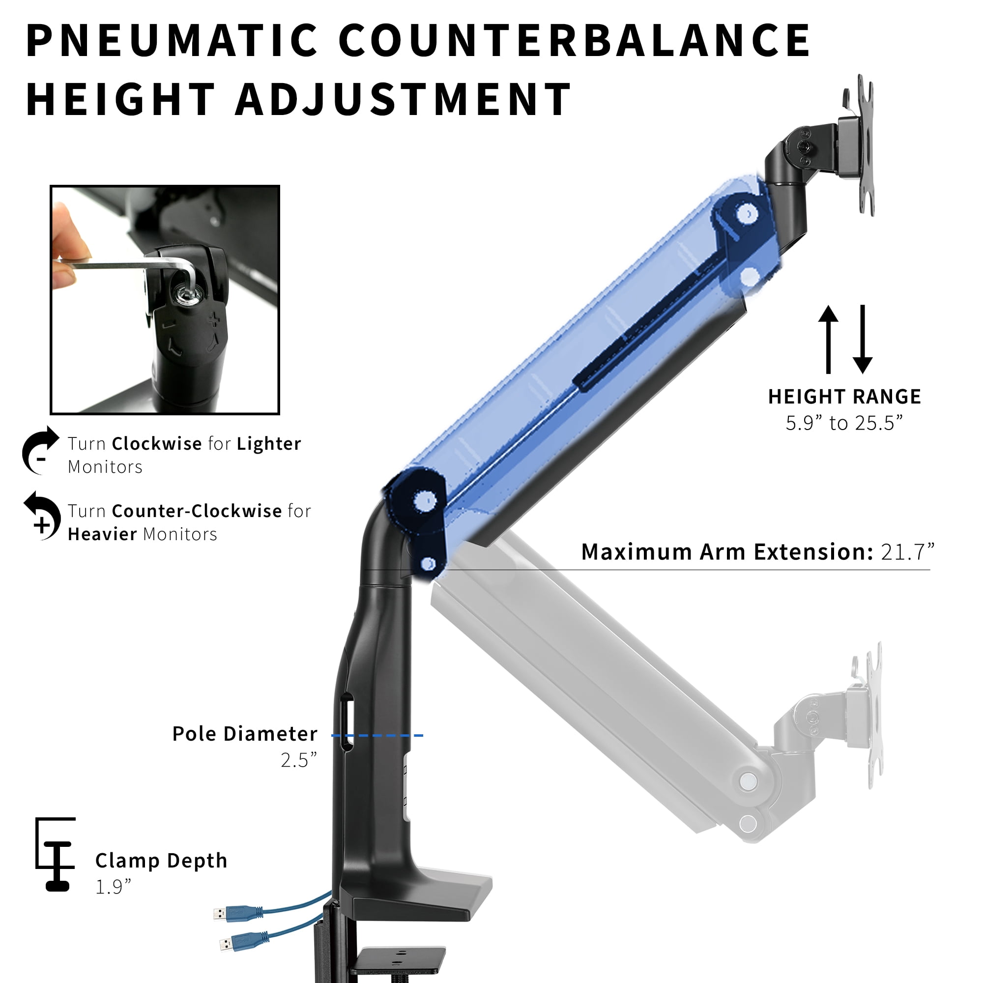 Mount-It! Large Monitor Desk Mount with VESA 200 (200x200, 200x100) Bolting  Pattern, Fits up to 42 Inch and Ultrawide Monitors, Full Motion with Clamp