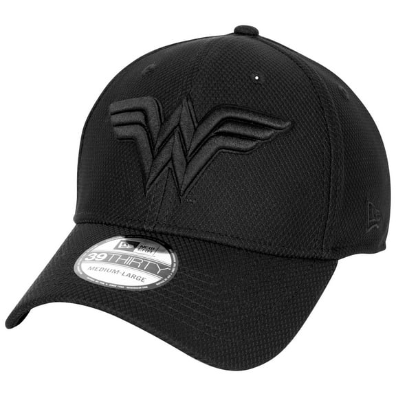 Wonder Woman Logo Black on Black Colorway New Era 39Thirty Fitted Hat-Large/XLarge