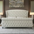 thumbnail image 7 of VanAcc California King Size Platform Bed Frame, Velvet Upholstered Sleigh Bed with Scroll Wingback Headboard & Footboard/Button Tufted, Cream, 7 of 7