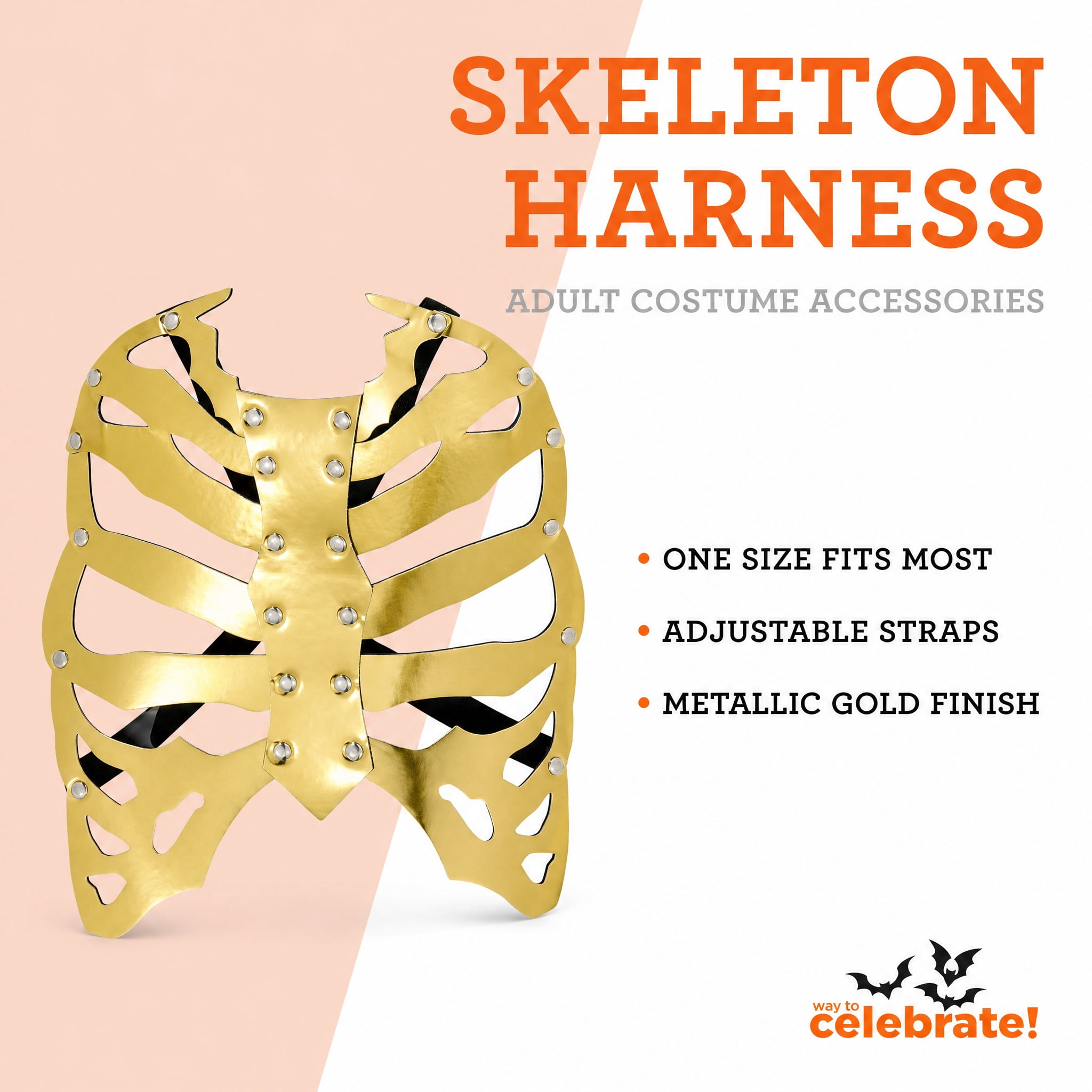 Skeleton Harness Costume Accessory for Adults, Gold, Halloween by Way To Celebrate
