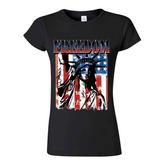 Freedoom Statue Of Liberty USA Flag Printed Lady Tee Shirt Color Black Small