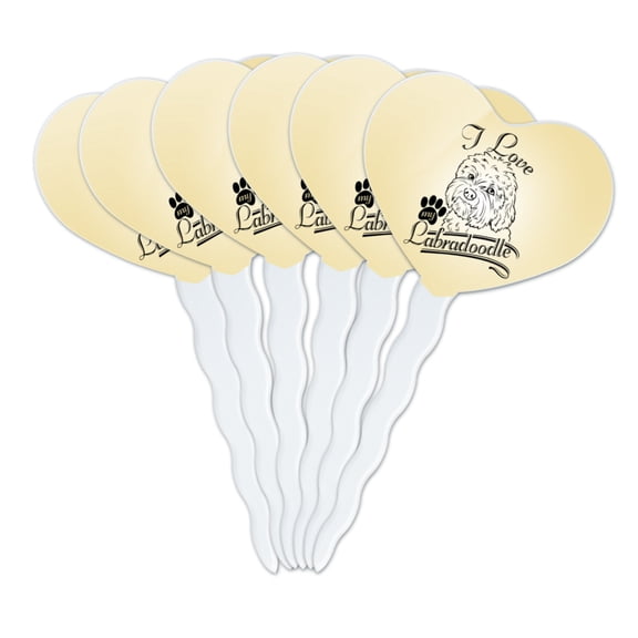 I Love My Labradoodle Heart Love Cupcake Picks Toppers Decoration Set of 6