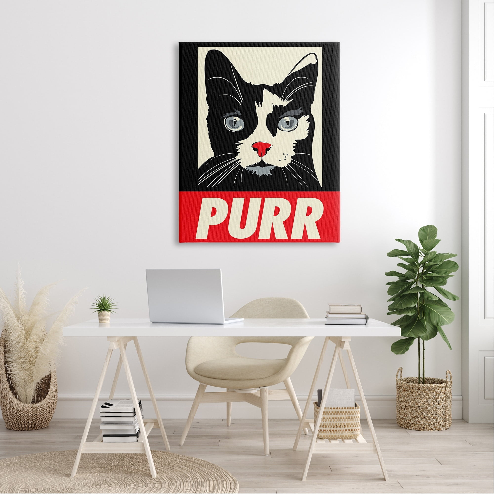 Stupell Industries Purr Text Vintage Cat Red Black Pictural Sign Canvas Wall Art, 36 x 48, Design by Rachel Caldwell