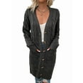 thumbnail image 3 of Women'S Autumn and Winter Long Sleeve Cardigan Sweater Cable Knit Front Button Long Coat Dark Gray L, 3 of 7