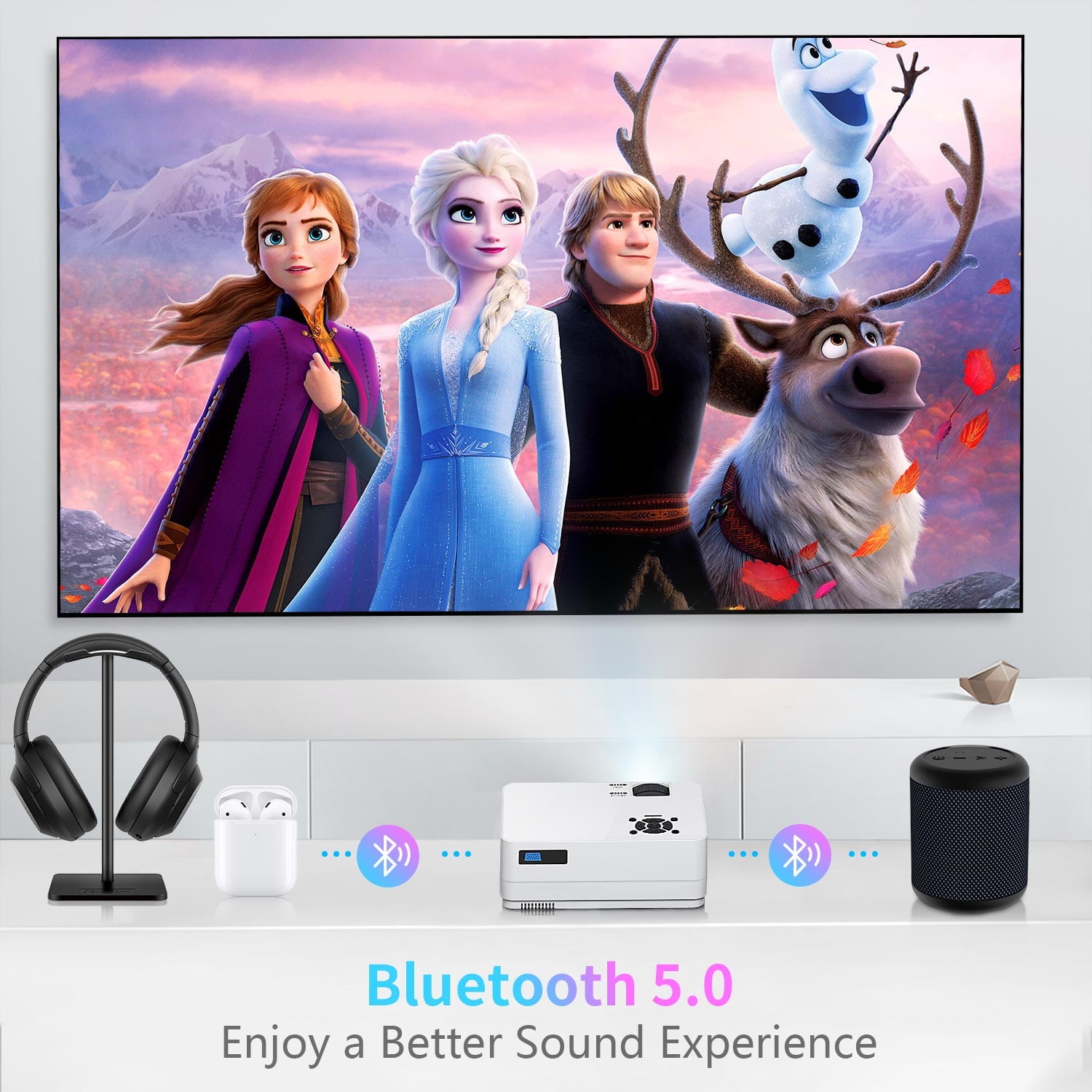 Native 1080P 5G WiFi Bluetooth Projector (Carrying Bag Included), 15000LM Full HD Movie Projector, LCD Technology 300" Display Support 4k Home Theater for Outdoor Movies