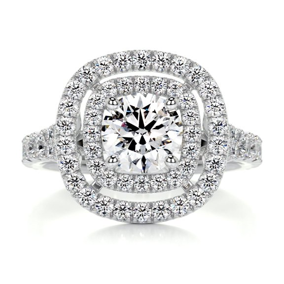 Blue Jewel Cushion Cut Excellent 1.5 Ct Diamond Rings - Wedding Rings - White Gold Over 14K White Gold Plated Diamond Ring for Her - Solitaire with Accent for Women - Double Halo Style