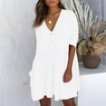 thumbnail image 2 of USSUMA Casual Summer Dresses for Women, Long-Sleeves Women Autumn Mini Short T Shirt Sundress Ruffle Pleated Dresses Colorful Linen Printed 2022 Bohemian V Neck Birthday Work Sundresses, 2 of 6