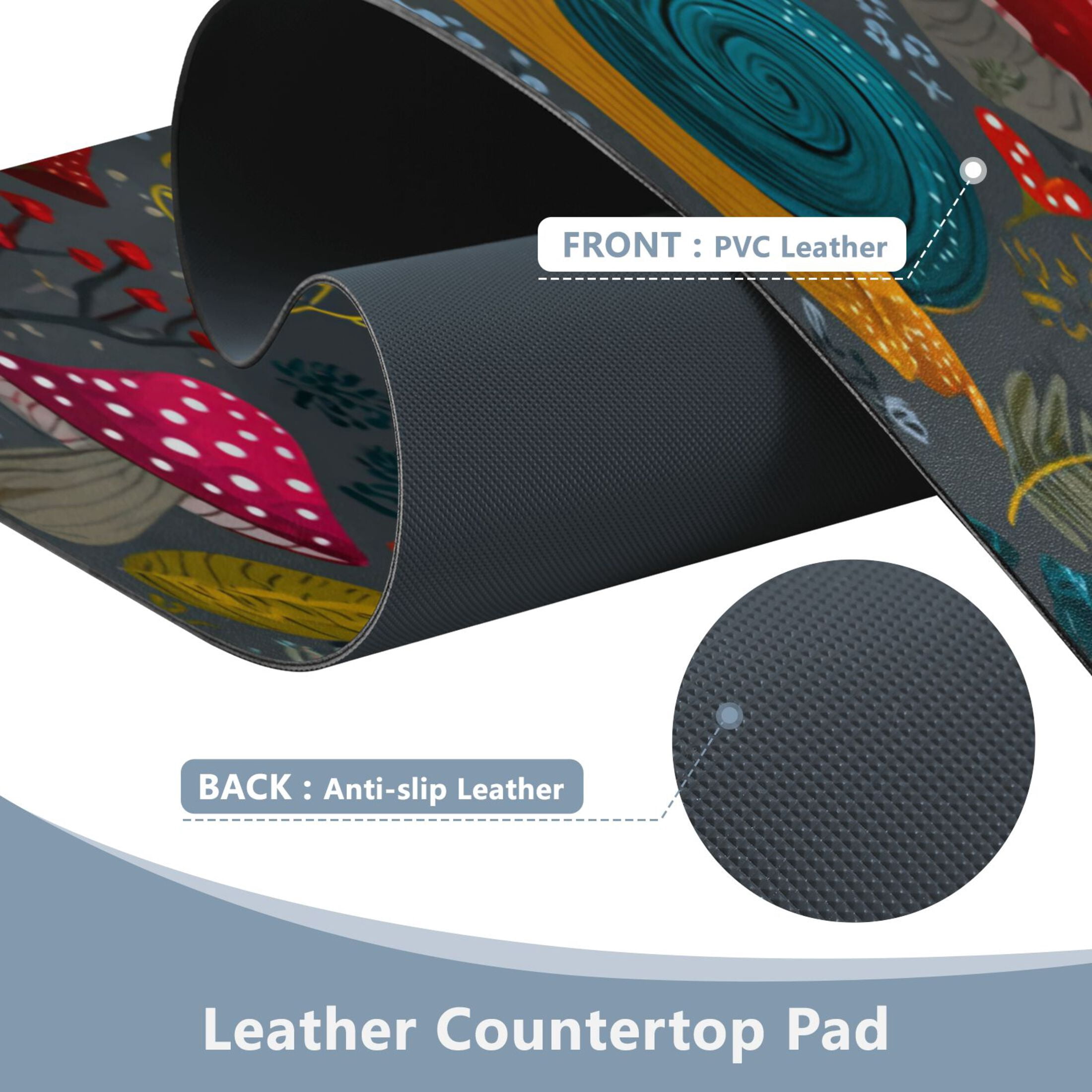 Leather Keyboard and Mouse Desk Mat Office Desk Accessories Protective Office Desk Decor Desk Pad Mat for Gaming, Work from Home, Office Cute Snails and Mushrooms 23.6" x 47.2"