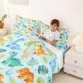thumbnail image 4 of Erosebridal Watercolor Dinosaur Full Size Sheets for Kids Boys Girls, Colorful Dino Bed Sheets, 4pcs (1 Flat Sheet, 1 Fitted Sheet and 2 Pillowcases), 4 of 6