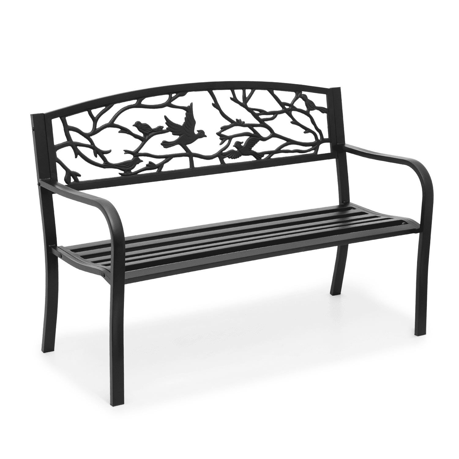 Magshion 50" Patio Garden Bench, Outdoor Cast Iron Bench with Bird