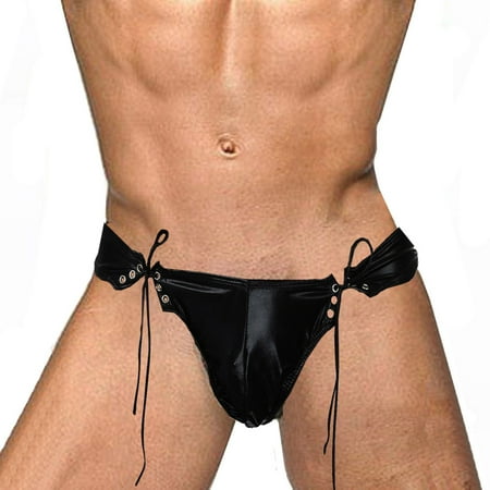

Underpants Mens Thongs Leather Lingerie Bodysuit Artificial Bandage Crotch