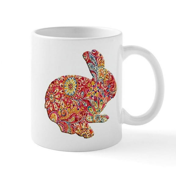 CafePress - Colorful Floral Easter Bunny Mugs - 11 oz Ceramic Mug - Novelty Coffee Tea Cup
