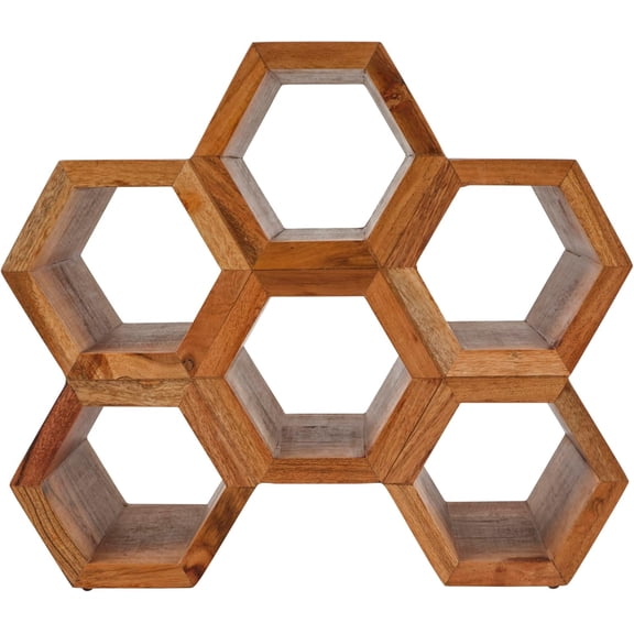 Honeycomb 6 Bottle Acacia Wood Wine Rack, 13.7 x 6 x 12 Inch