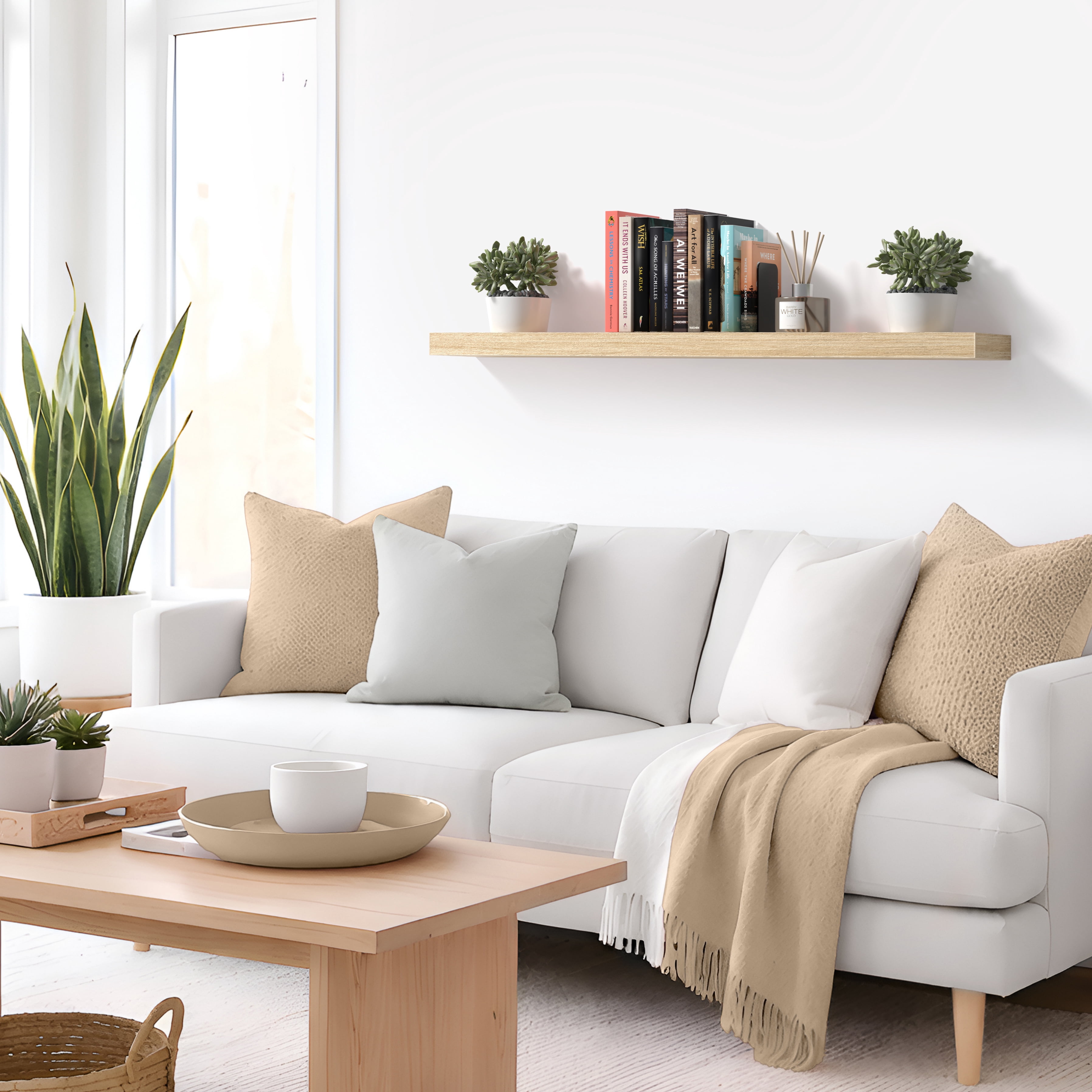 Sorbus 47" Floating Wall Shelf, Maplewood, Invisible Brackets, Bathroom, Bedroom & Home Decor