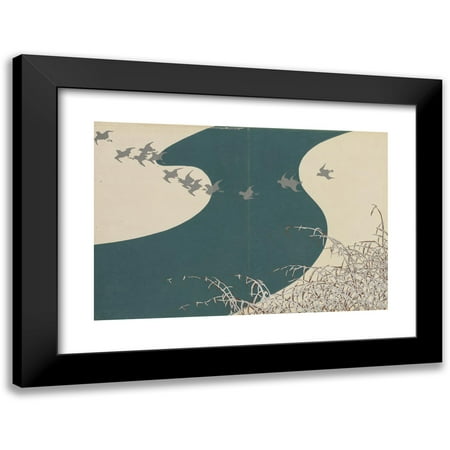 Kamisaka Sekka 14x11 Black Modern Framed Museum Art Print Titled - River in Winter (Fuyu No Kawa) (1909-1910)