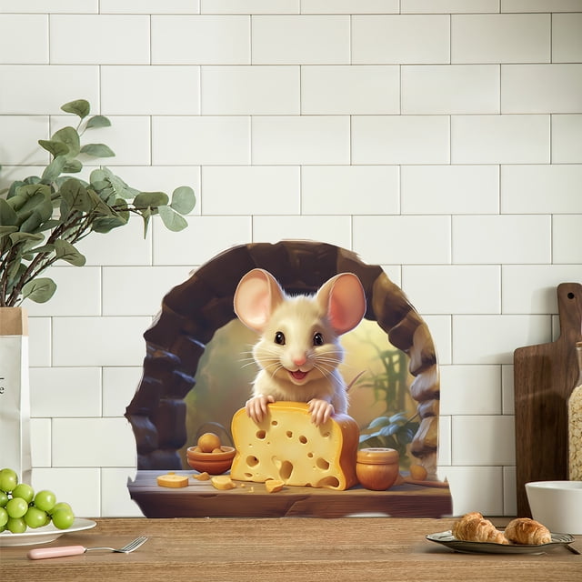 Adhesivos de pared autoadhesivos de PVC con dibujos animados de ratón y queso