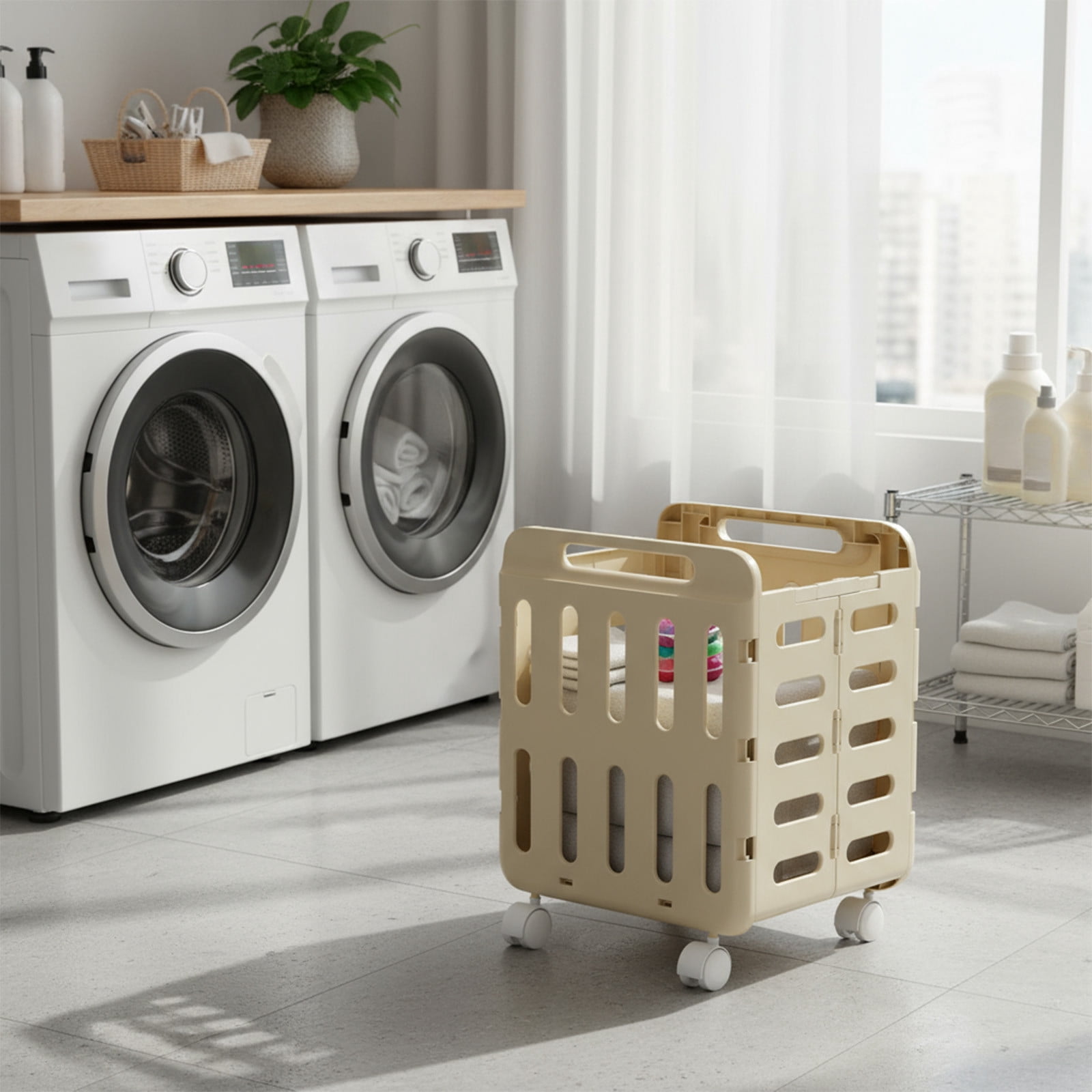 Kbndieu Collapsible Laundry Baskets, Clothes Hamper Basket Storange Bin with Heavy-Duty Wheels, Laundry Hamper for Dirty Clothes, Toys and Blankets in Laundry Room, Bathroom, Baby Room and Bedroom