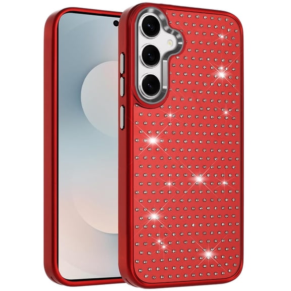 XPM for Samsung Galaxy S25 Fan Edition /Galaxy S25 FE Bling Diamond Metallic, Full Sparkle Chrome Edged Hybrid Protective Shockproof Phone Case Cover (Red)