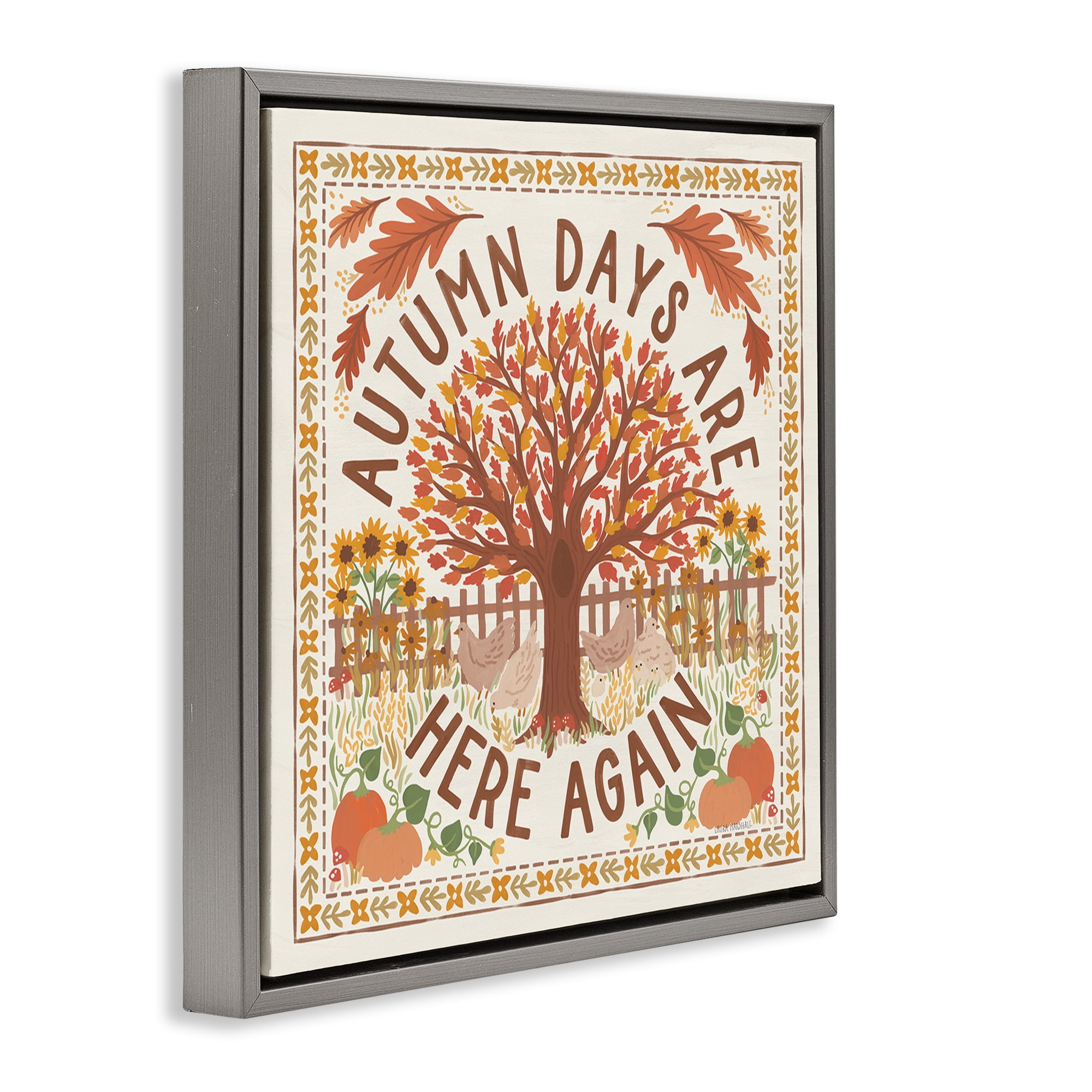 Stupell Industries Autumn Days Here Again Landscape Painting Gray Floater Framed Art Print Wall Art, 25 x 25