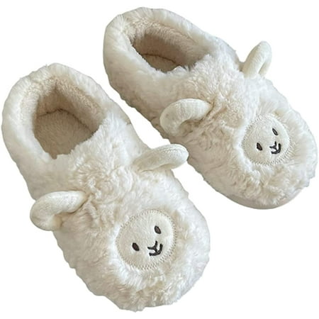 

PIKADINGNIS Cute Furry Sheep Slippers for Women Men Fluffy Faux Fur Plush Lining Warm Soft Winter Wrap Heel House Shoes Indoor Outdoor