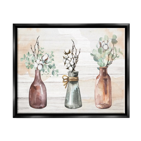 Stupell Country Herbs Vase Arrangement Botanical & Floral Painting Black Floater Framed Art Print Wall Art
