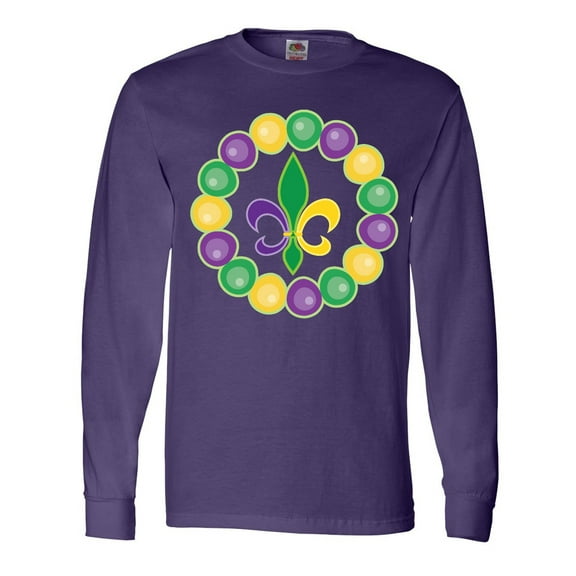 Inktastic Mardi Gras Beads and Fleur De Lis Long Sleeve T-Shirt