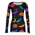 thumbnail image 4 of Halloween Womens Tops Long Sleeve Slim Ribbed Novelty Pumpkin Bat Tunic Blouse Party Crew Neck Fall Spring Basic Tees Multicolor M, 4 of 6