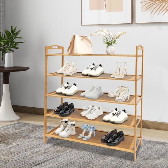 ChicHomey 5-tier Bamboo Shoe Rack,Dark Brown Color Free Standing Shoes Shelf Organizer,Bamboo Density Board,for Living Room Bedroom