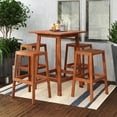 thumbnail image 1 of CorLiving Miramar 5-Piece Solid Wood Outdoor Bar Set with Slat Top Bar Table and 4 Backless Bar Stools, Brown, 1 of 9