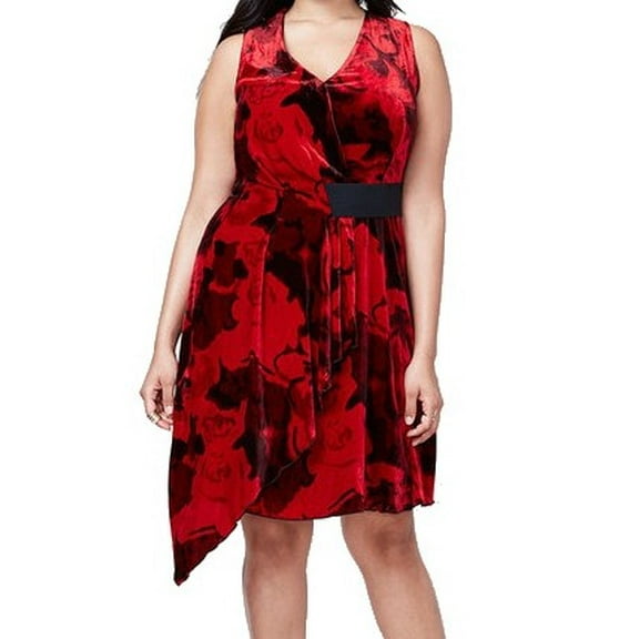 Rachel Rachel Roy NEW Red Womens 14W Plus Velvet Floral Sheath Dress